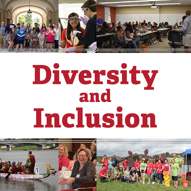 Diversity and Inclusion. Photo collage of students in classes, and in a dragon boat race.