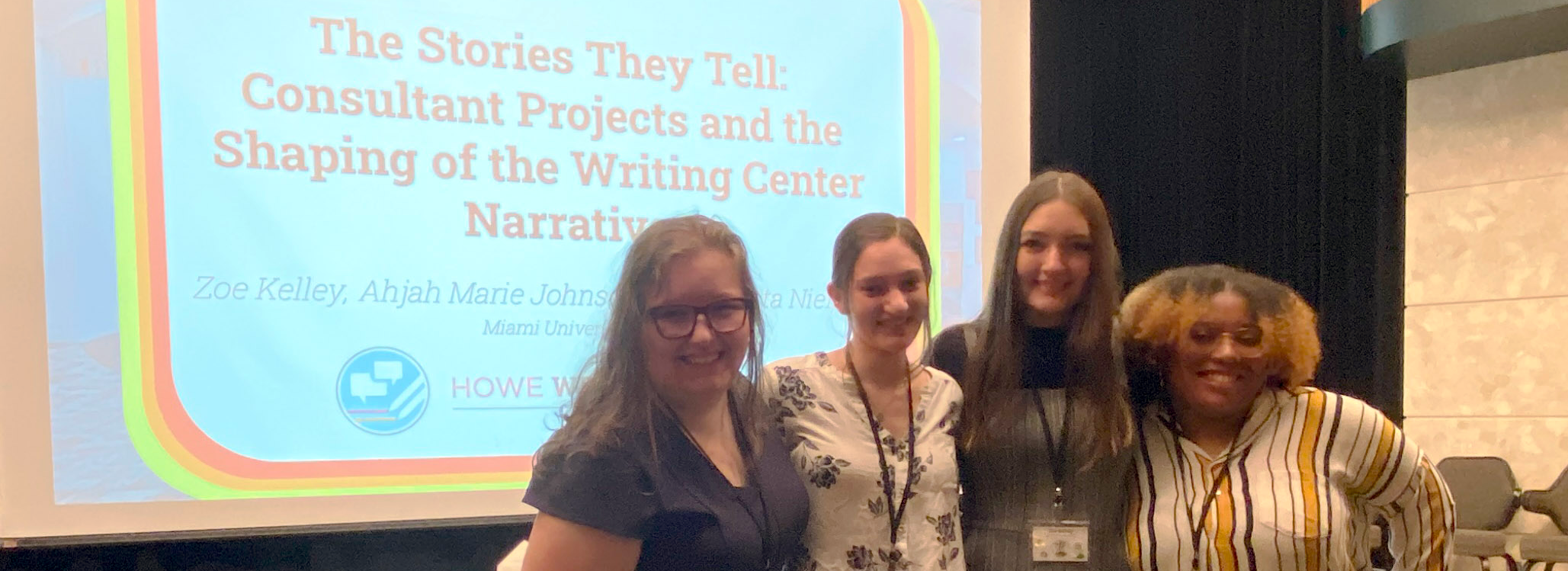 Howe Writing Center consultants and staff present at a conference.