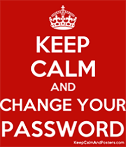 White text on red background that says 'Keep Calm and Change Your Password'