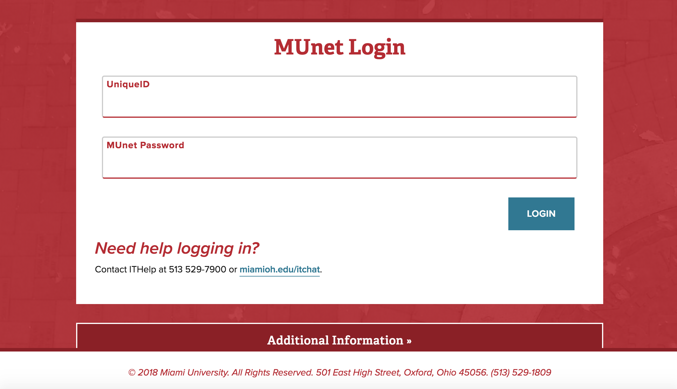 White username and password login on red background