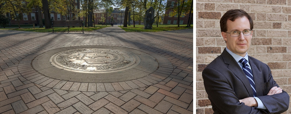 The Miami seal on the left and David Seidl on right