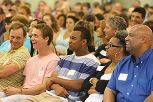 Students and parents enjoy an information session during Miami's summer orientation program for first-years.