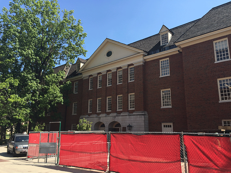 Photo of Hughes Hall construction.