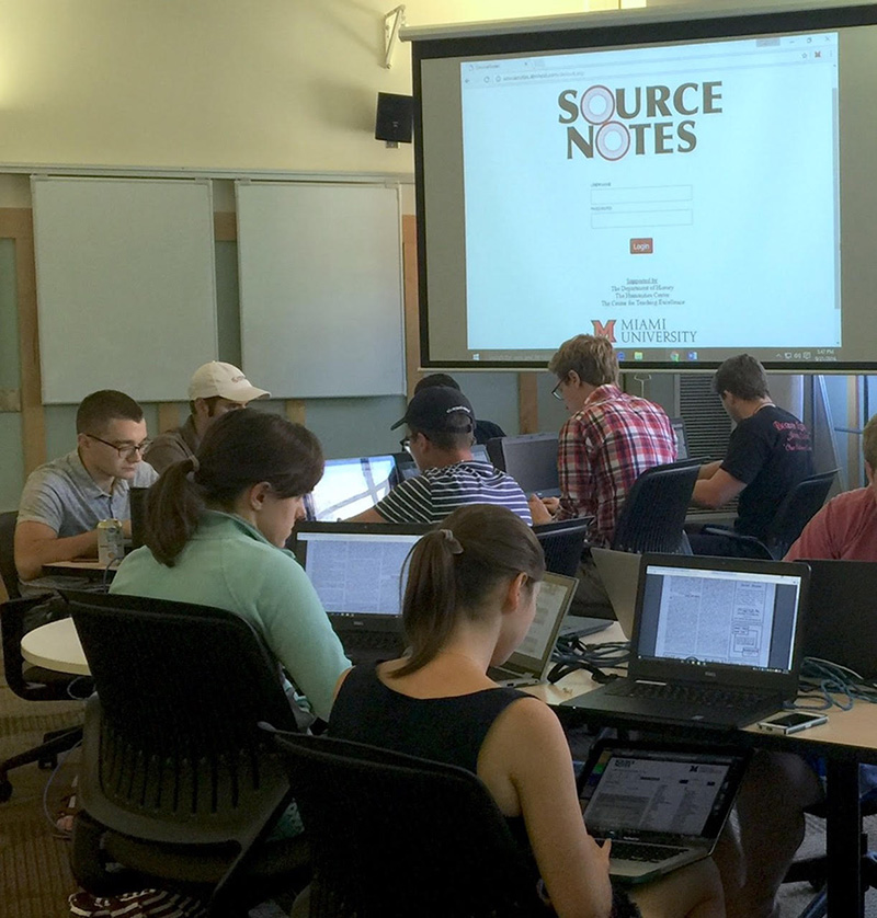 Classroom photo of students working in SourceNotes