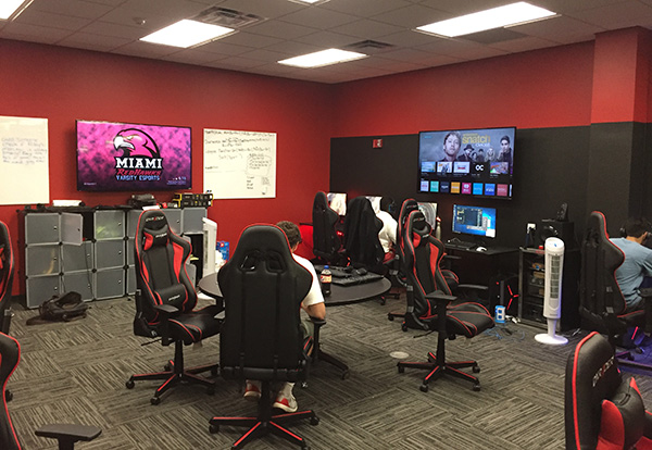 Students gather in new esports arena.