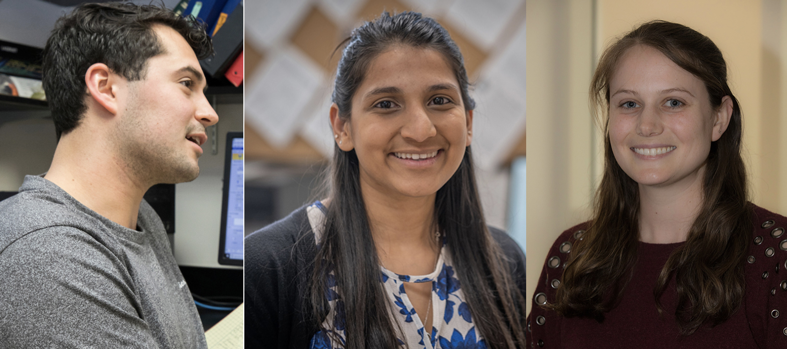 Miami doctoral students (left to right) Jared Tangeman, Akanksha Das and Shelby Ortiz were awarded NSF Graduate Research Fellowships. 