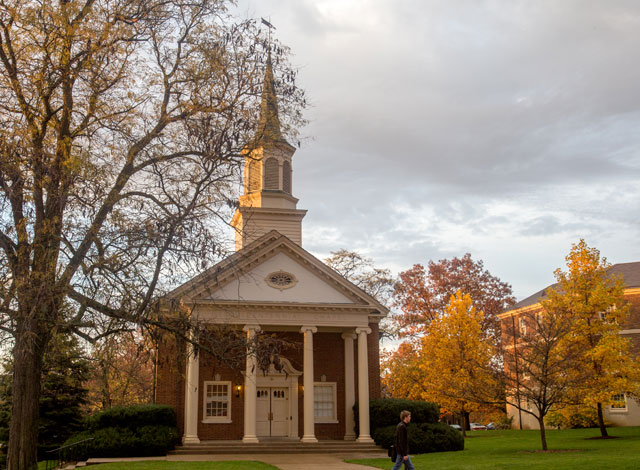 A popular site for Miami Merger weddings, in the heart of campus, is the Sesquicentennial Chapel.