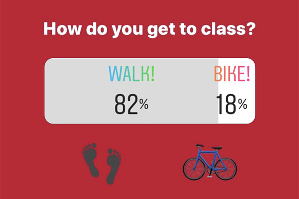 How do you get to class? Walk 82%, Bike 18%