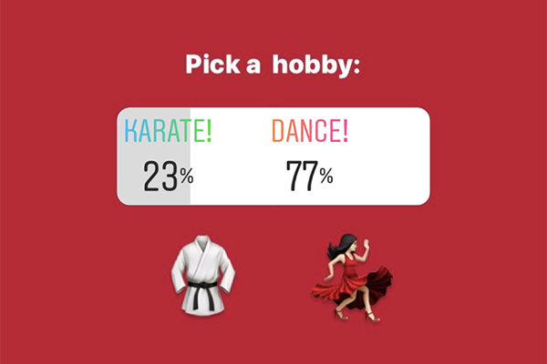 Pick a hobby: Karate 23%, Dance 77%