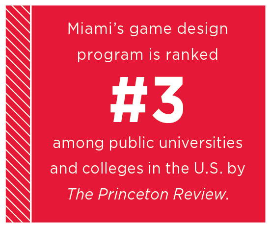 Miamis game design program is ranked #3 among public universities and colleges in the US by The Princeton Review