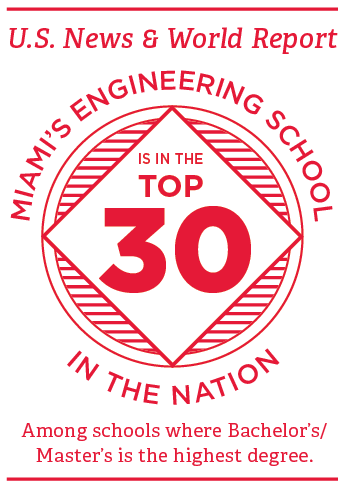 US News and World Report Miami's engineering program is in the top 35 in the nation among schools where bachelor's / master's is the highest degree