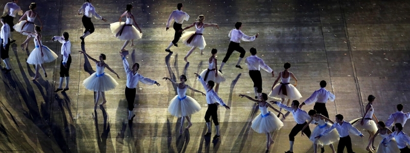 A Russian ballet troupe performs onstage