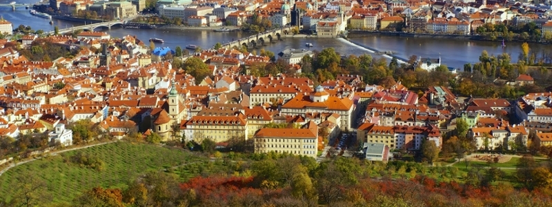 Red buildings in Czech Republic.