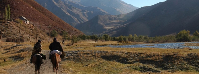 Mountains and horseman in Kyrgyzstan