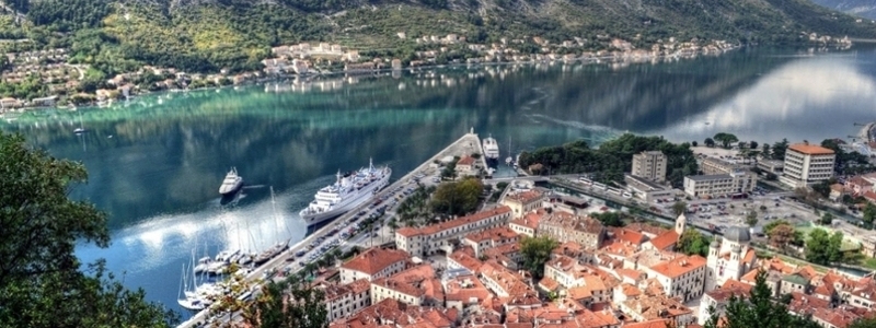 Countryside of Montenegro with mountains and river.