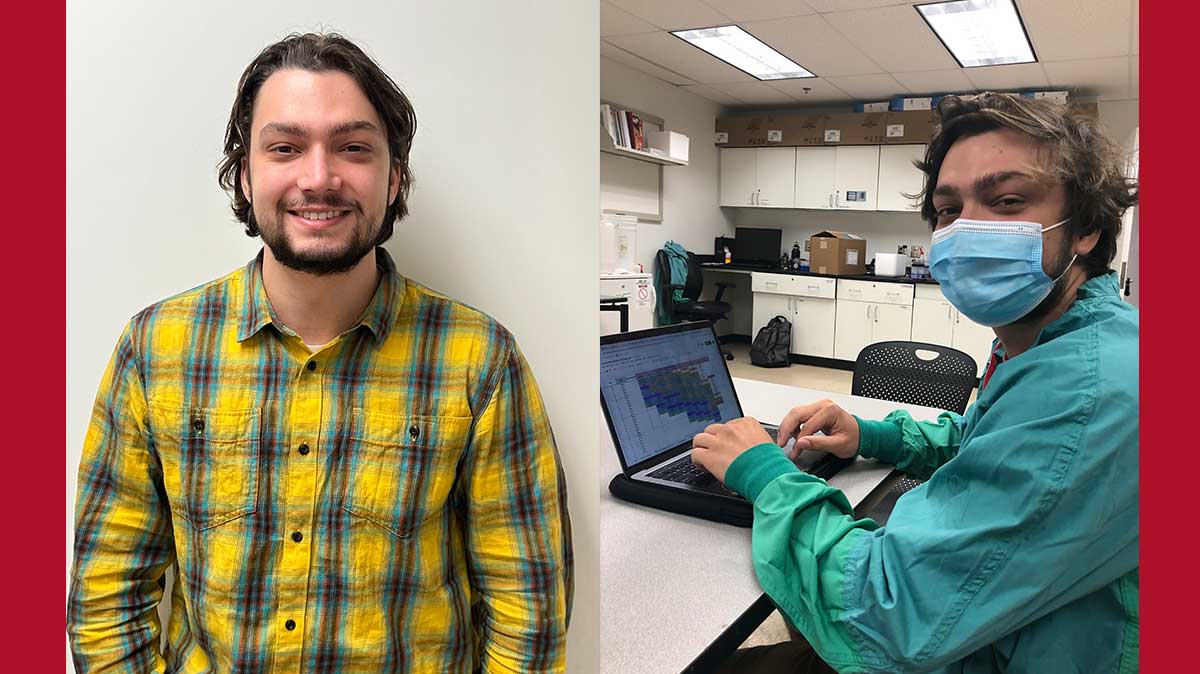 Jon Sciortino (left) and working on datasheets in the McMurray Lab (right).