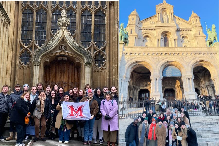 Miami students visited both the Bodleian Library at the University of Oxford (UK) and the Basilica of Sacré Coeur de Montmartre (France) during two major study abroad trips during J-Term 2024.