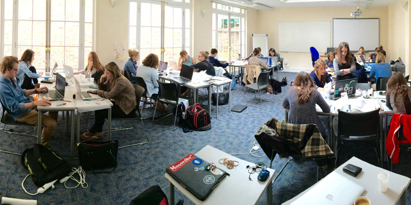 Students work in a studio in London