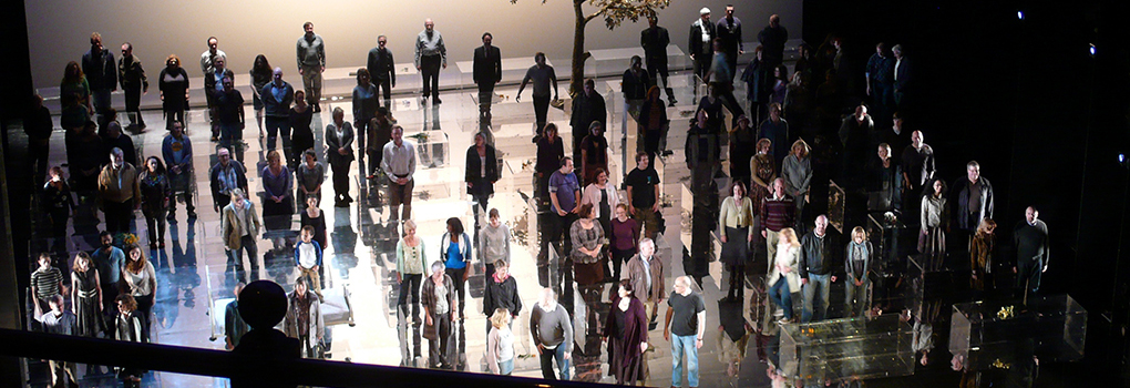 A production of Messiah rehearses blocking onstage