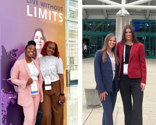 Ogo Elisha Wigwe M.S. ’23, Zainab Soumahoro ’24, Megan Walston ’24, and Marguerite Smith ’24 at the WE23 conference. 