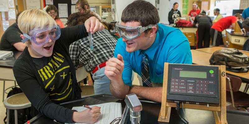 Two students working on a project together