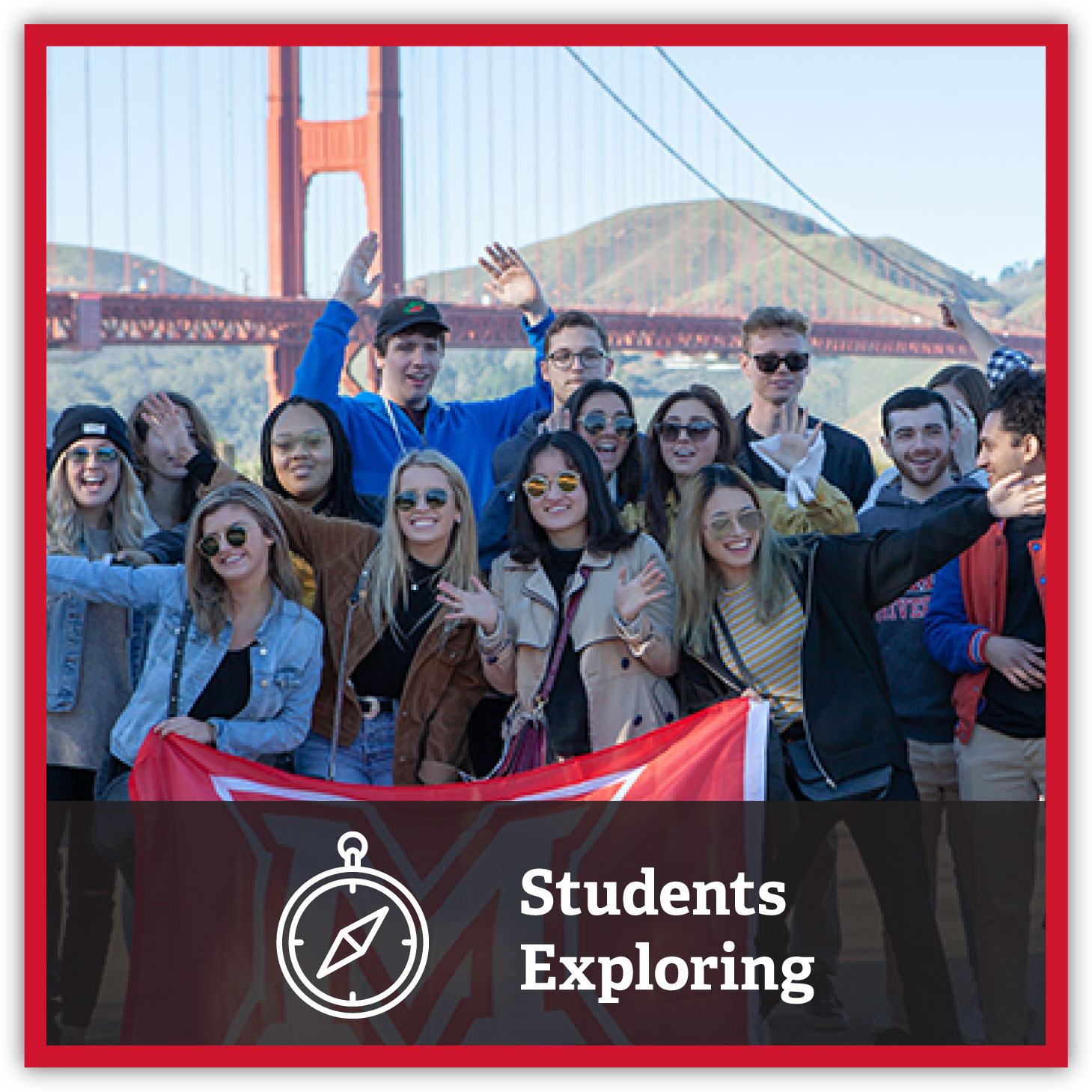Students in front of bridge at San Francisco. Students Exploring.