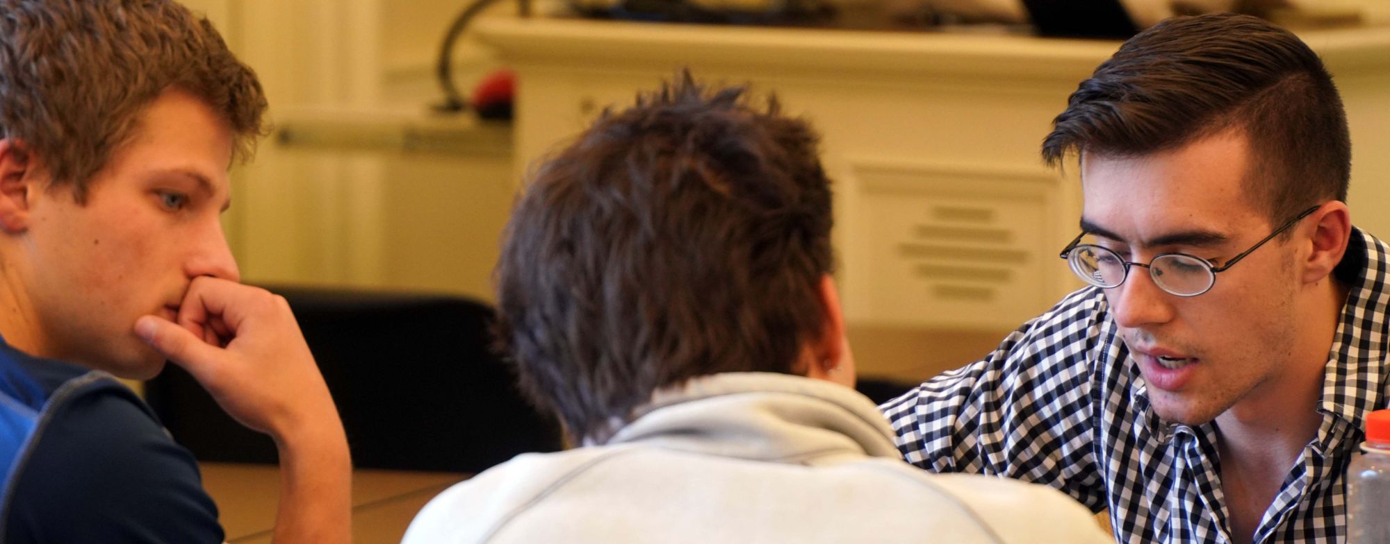 Student discussion in class ahead of guest speaker