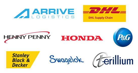 corporate sponsor logos for dhl, honda, swagelok, dover, odw logistics, terillium, henny penny, stanley, black and decker, arrive logistics