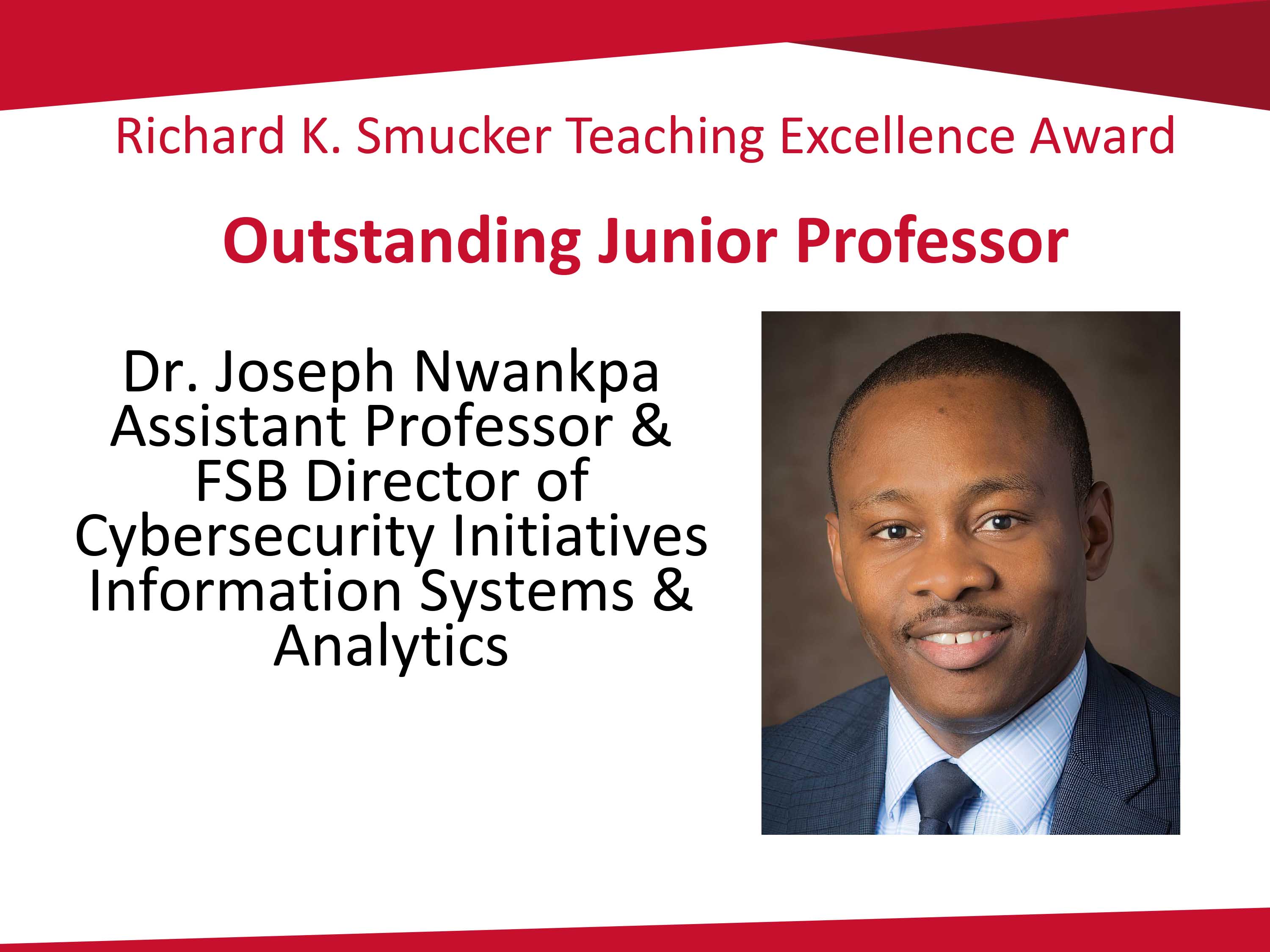 Joseph Nwankpa, outstanding junior teaching award