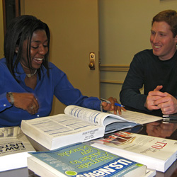 A pre-law advisor working with a student to prepare for the LSAT