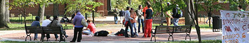 Students gathered at the hub