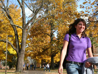 Students walking to class on a fall morning