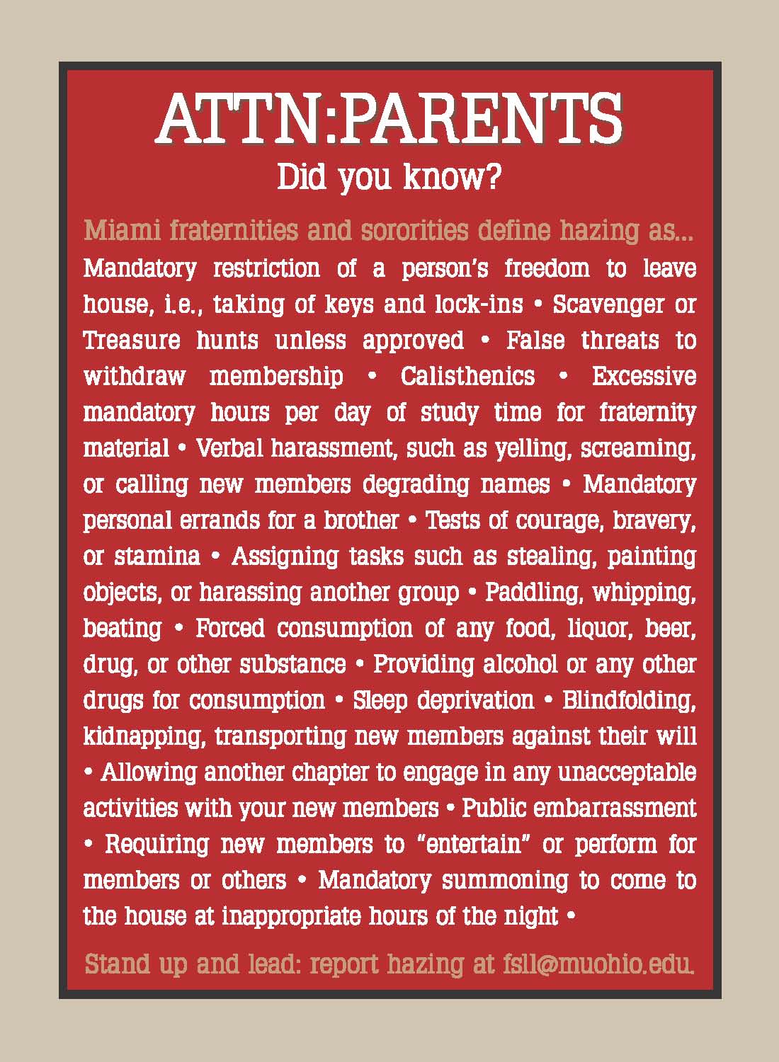 An FYI to parents about hazing