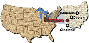 A map of Oxford in the state of Ohio