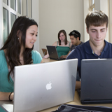 Students in academic building
