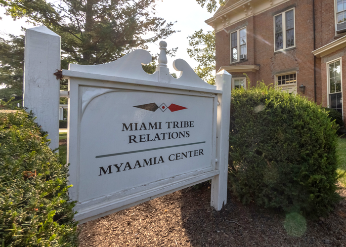 a sign depicting miami tribe relations at the myaamia center