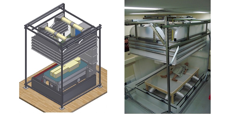 simulator of hospital bed protected by air curtains