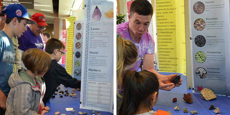 Students working with younger students at the Geology fair.
