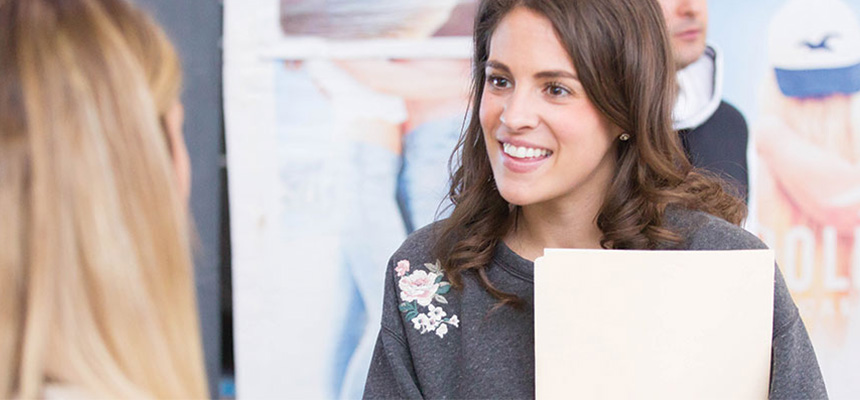 Female arriving at an interview