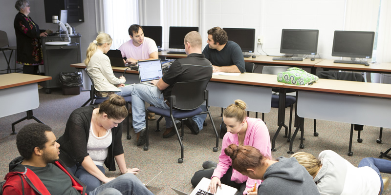 Students in a classroom for Health Information Technology majors.