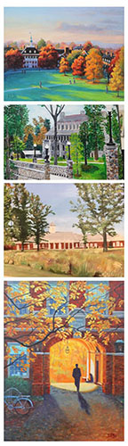 Images from top to bottom: Image 1 of McCracken Morning, Image 2 of Presser watercolor, Image 3 of VOA Learning Center watercolor and Image 4 Upham Arch.
