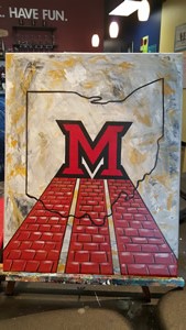 Pinot's Palette painting of the State of Ohio with the Miami M, and brick pavers
