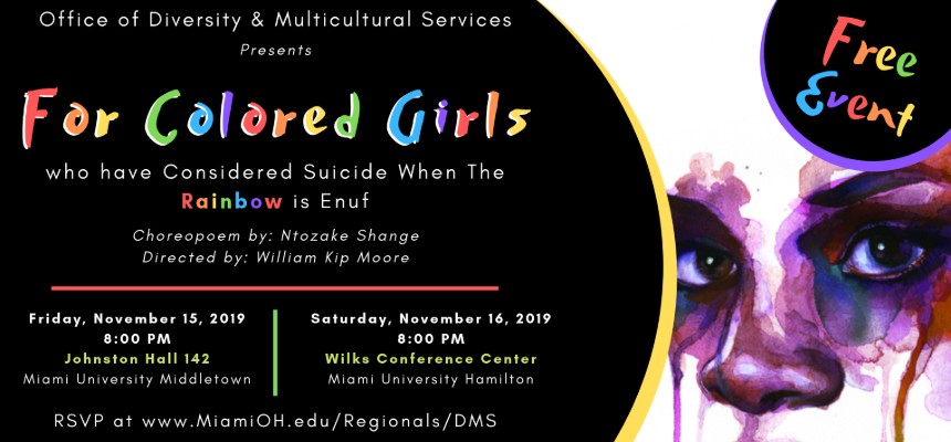 woman's sad colorful face with event dates and time