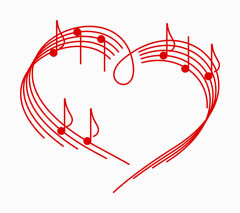 A swirling heart made up of music notes