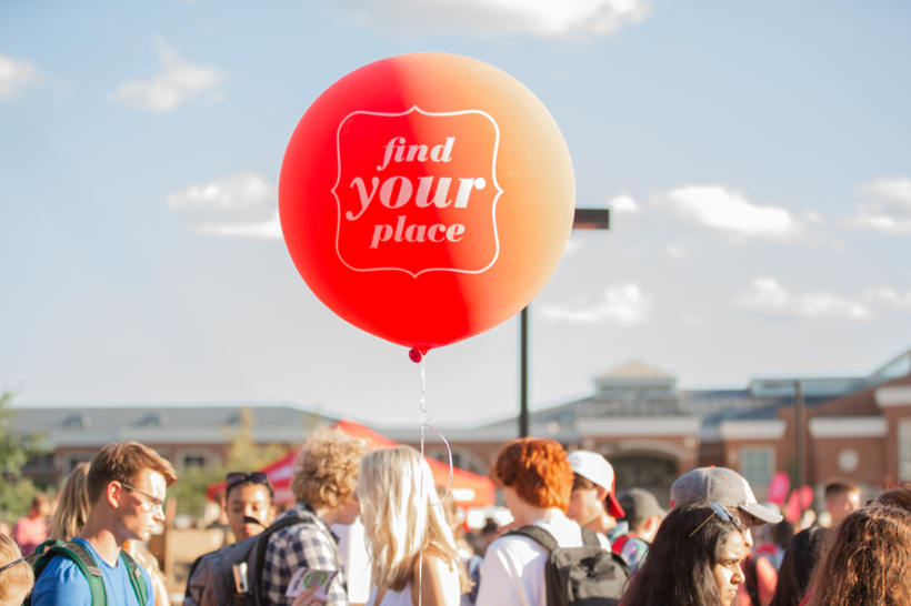 red balloon with text "find your place"