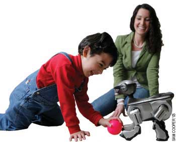 Despite his lack of fur, Bobo, a physical therapy robotic dog, proved hugely popular with children.