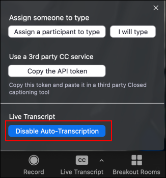 disable live transcription