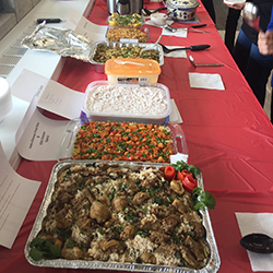 Rice dishes on the table.