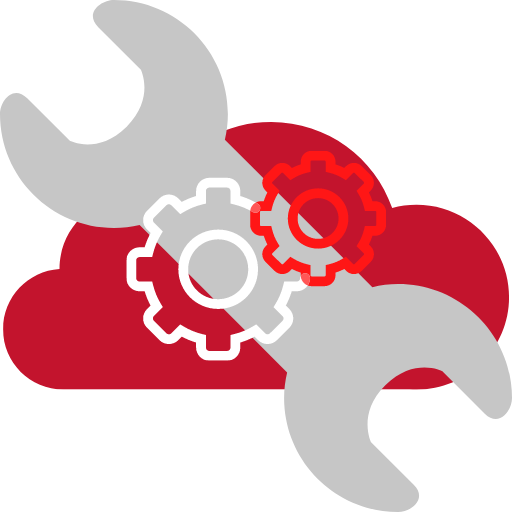 Logo for the remote tools blog site - A red cloud with gears and a wrench in the foreground