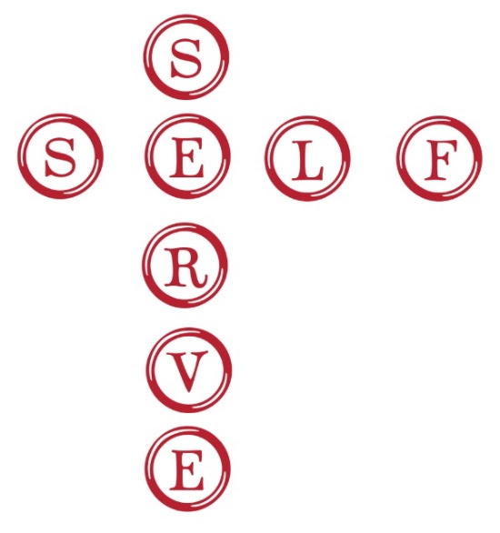 self serve in red letters